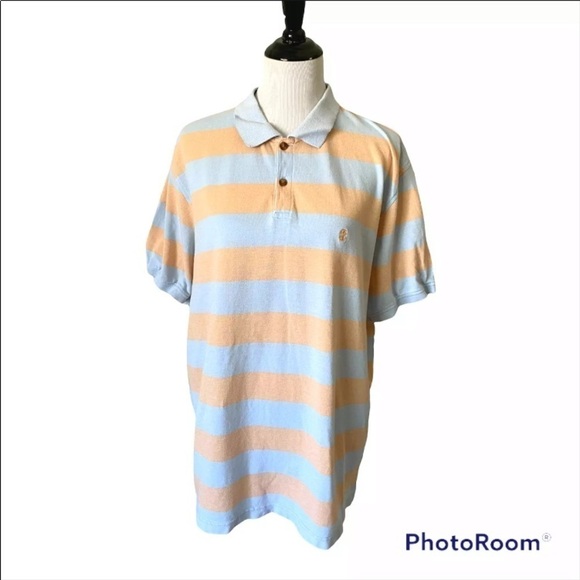 Izod Sz XL Polo Shirt Top Striped Blue Orange Logo - Picture 1 of 5